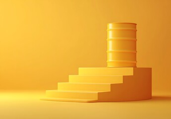Yellow Podium with Three Steps and a Barrel in Soft Lighting