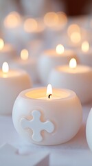 White Cross Candles Lit, Church Setting