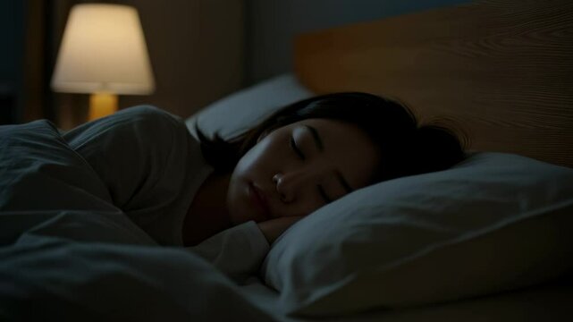 Pretty teen asian girl calm sleep in bedroom