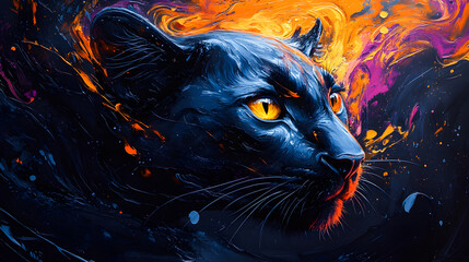 Portrait of black panther, Abstract art colorful painting black panther