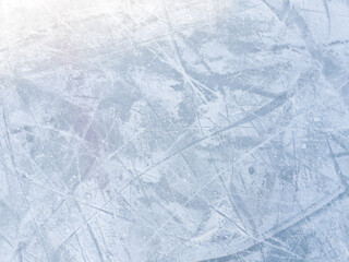 Ice background with marks from skating and hockey. Ice hockey rink scratches surface