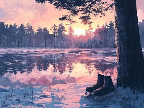 Winter Sunset Ice Skates