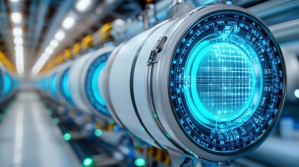 Advanced Technology Tubes with Futuristic Interface and Glow Effects