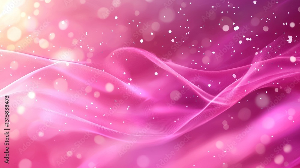 Poster pink abstract background with glowing particles and soft waves