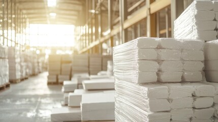Warehouse Storage: Stacks of White Goods in Industrial Facility