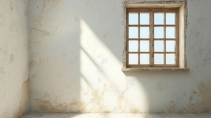 Obraz premium Bright Interior with Window Casting Shadows on Plain Wall Texture in Minimalist Style