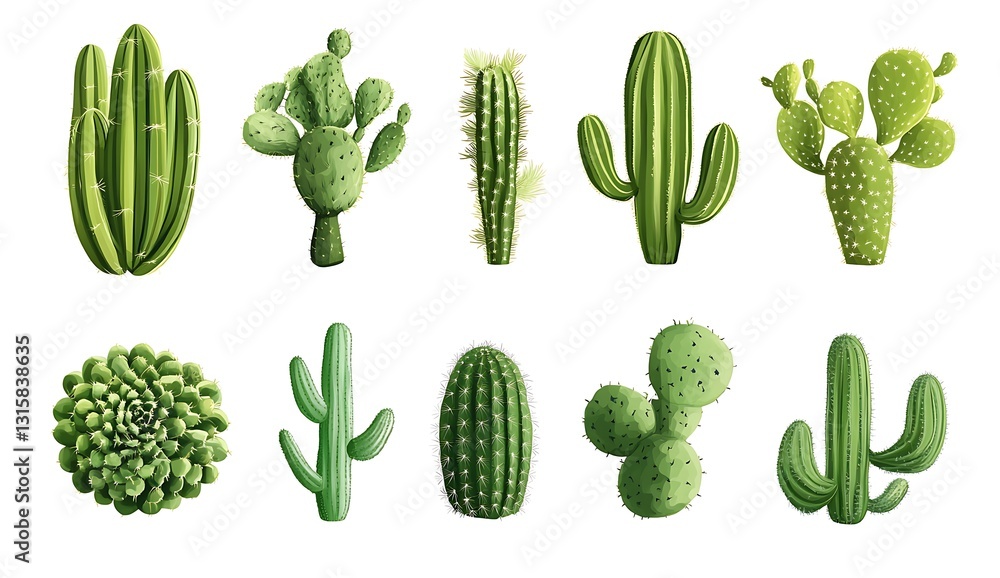 Poster various cacti in unique shapes and sizes for creative projects