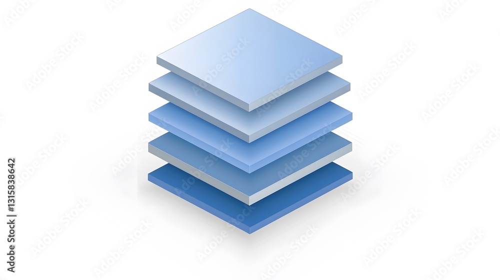Poster abstract blue layered structure: a 3d isometric representation of data layers or architectural desig