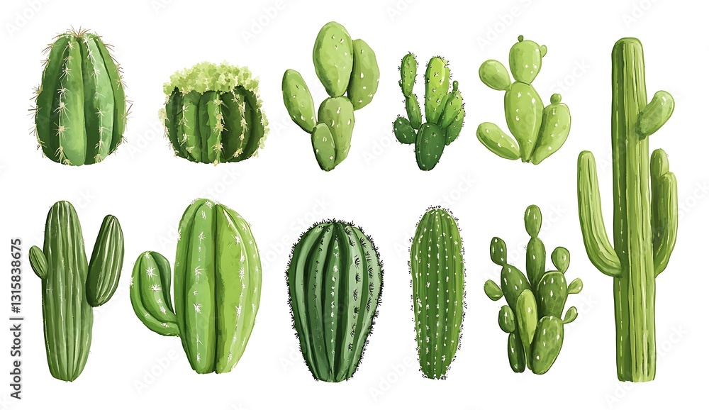 Poster cacti displayed in various shapes and sizes for botanical themes