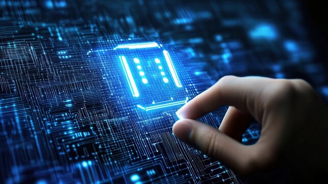 Human Hand Interacting with Digital Circuit Board Technology