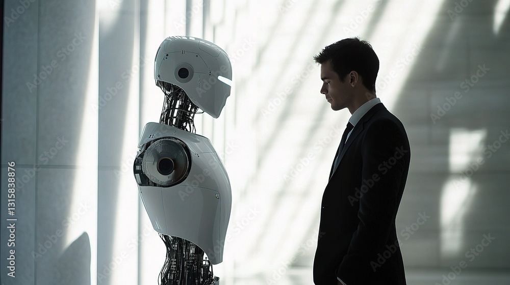 Aufkleber engaging businessman interacting with ai robot in professional setting