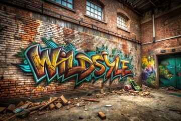 Naklejka premium Urban Exploration Graffiti Art: 3D Text Effect on Abandoned Building Wall