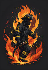 vector illustration of a firefighter in action