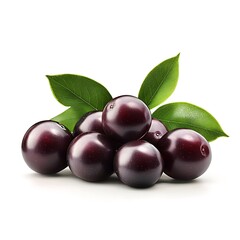 Dark Red Grapes with Fresh Green Leaves on a Bright Background