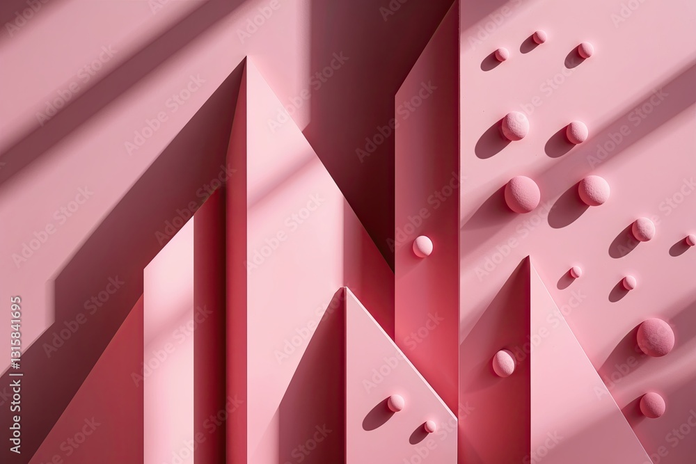 Poster pink tones in angular shapes and shadowed dots artistic design