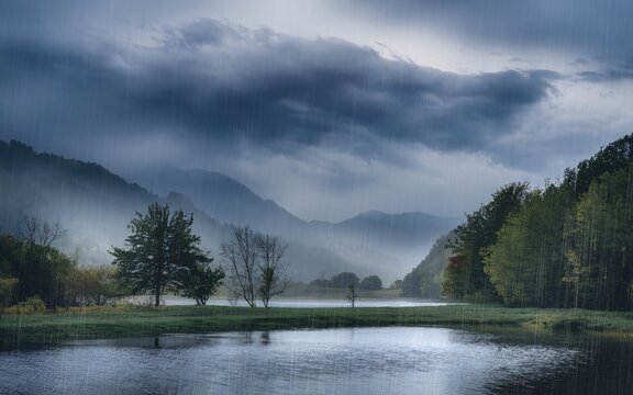 January blues, Rainy Mountain Lake Landscape