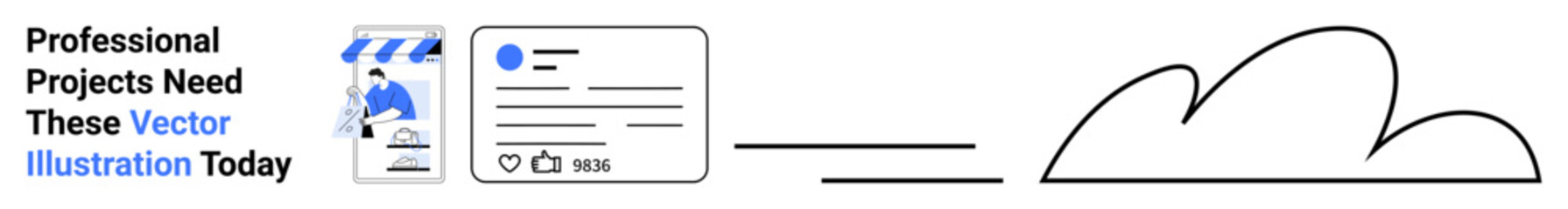 Social media profile card, video production icon, and cloud illustration symbolize connectivity, creative workflow, digital storage, innovation, collaboration, and modern networking. Ideal