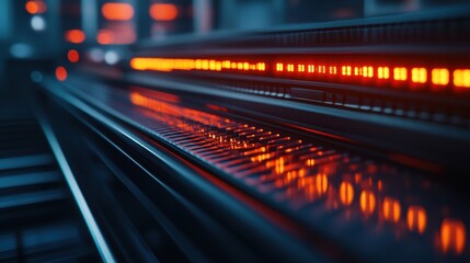Abstract Close-Up of Futuristic Data Server with Glowing Lights