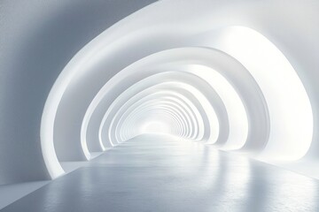 Obraz premium Futuristic white tunnel in 3D, highlighting minimalist aesthetics.