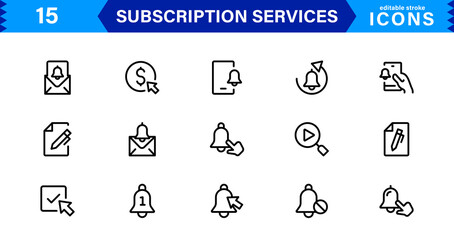 Subscription Services Icon Set. High-Quality Icons for Subscription Models, Digital Services, Payments, and Membership Platforms