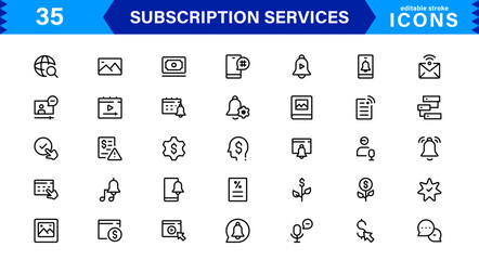 Subscription Services Icon Set. High-Quality Icons for Subscription Models, Digital Services, Payments, and Membership Platforms
