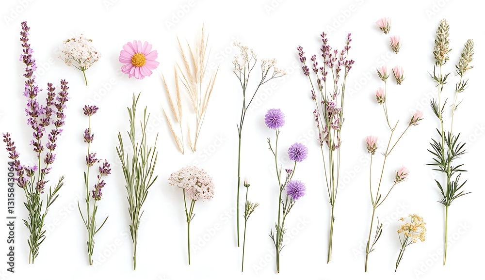 Poster set of floral elements isolated on white background for design use