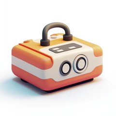 3D rendered defibrillator icon on white background, symbolizing medical emergency equipment.