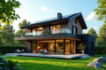 Modern Architectural Design A Luxurious Contemporary Home with Expansive Glass Walls and a Spacious Outdoor Patio