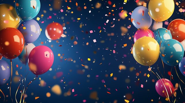 Whimsical Scene with Colorful Balloons and Festive Confetti Burst