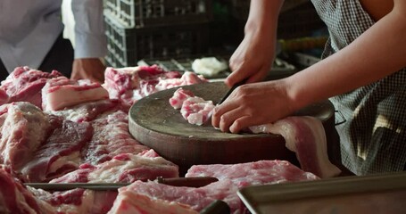 Customer buying meat at market, pork cuts and sausages, healthy food, organic meat, premium quality,fresh food, shopper,marketplace,delicious meat display,food purchase, sustainable food,butcher shop