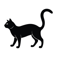 Cat Walking with Tail Curved Upward in Silhouette Form