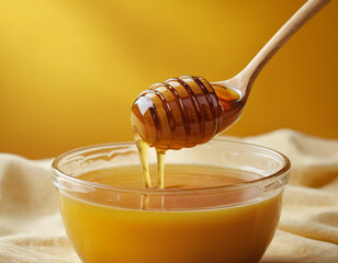 honey in a glass jar and spoon