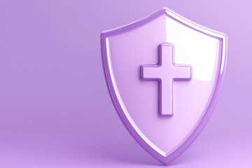 Obraz premium 3D health shield with cross, purple backdrop, security icon.