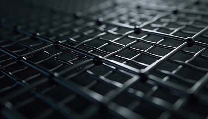 Metallic wire grid closeup for industrial website backgrounds and security concept illustrations