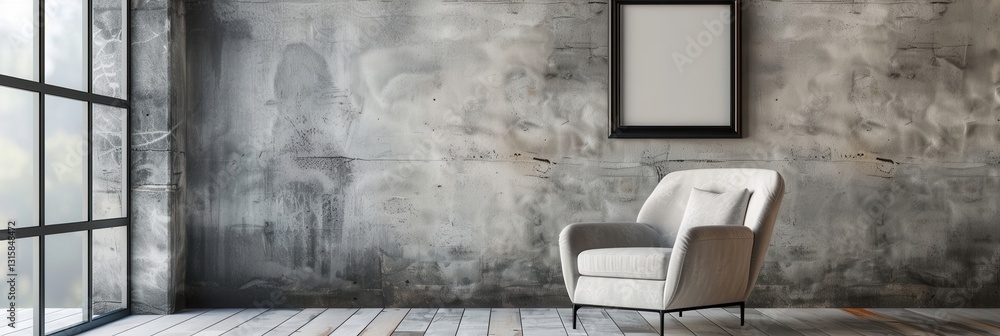 Poster sophisticated gallery wall featuring a blank portrait frame and artistic surroundings in a modern in