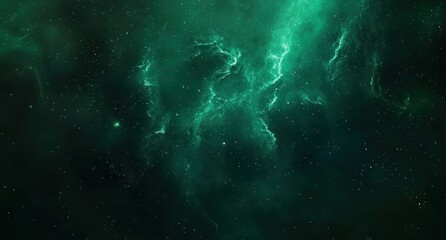 Emerald green nebula cosmic clouds and stars.