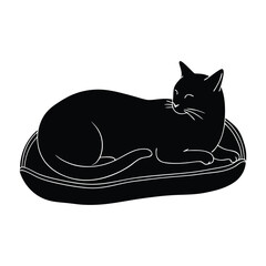 Cat Lying on a Cushion Stretched Out Comfortably Silhouette