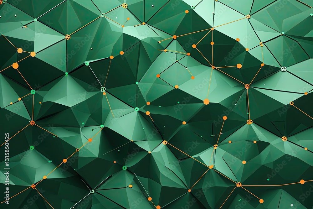 Poster abstract green geometric polygonal background with connecting dots and lines for science and technol