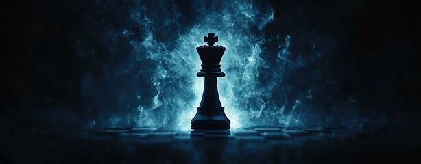 Dramatic silhouette of a chess king against a mystical blue background, representing strategy and competition.