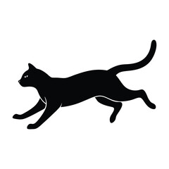 Cat Mid-Run with Stretched Out Legs on White Silhouette