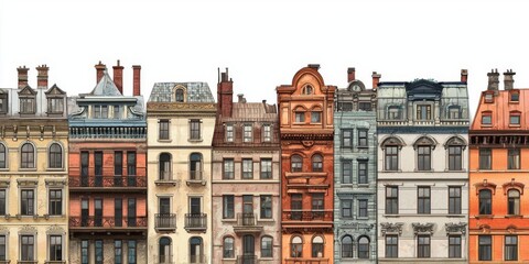 Obraz premium Urban Architecture, Cityscape, Buildings, Facades, Windows, Balconies, Rooftops, Chimneys, Doors, Exterior