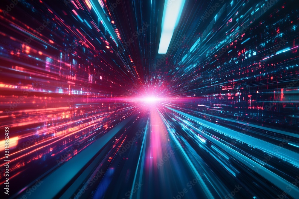 Poster Futuristic speed motion with vibrant lines and bursts of light creating a sense of acceleration : Generative AI