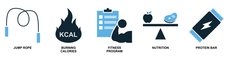 Set of gym and fitness icons in modern flat style, Perfect for gym, fitness and workout or sport