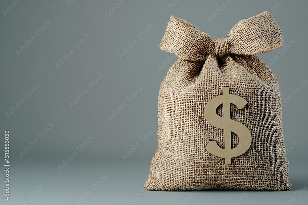 Leinwandbilder burlap money bag decorated with a large dollar sign on a soft background emphasizing wealth and inve