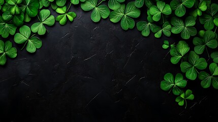 Green clover leaves on black background