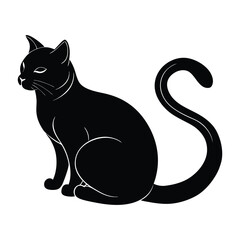 Cat Resting with Tail Curled Around Body Silhouette