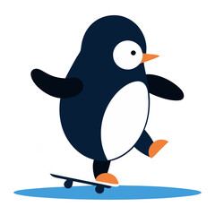 Obraz premium A penguin trying to ride a skateboard but slipping on ice.