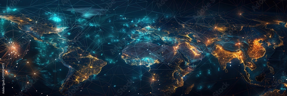 Leinwandbilder dynamic global network map highlighting connectivity and data transfer across western europe and bey