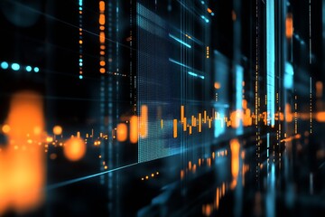 Futuristic digital financial data visualization showing metrics and graphs on a dark background : Generative AI