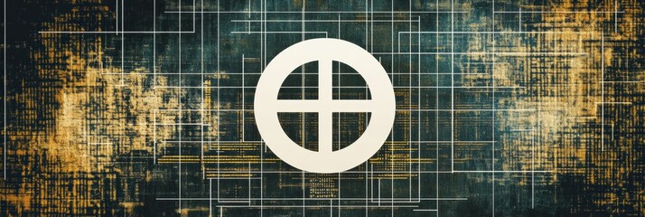 Centered white computer icon on abstract digital background with numbers and codes, representing technology and data processing